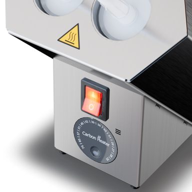Detail – Kartuschen-Vorwärmgerät Detailansicht Kartuschenvorwärmgerät mit Hauptschalter und Temperaturregler für 25–75 °C.